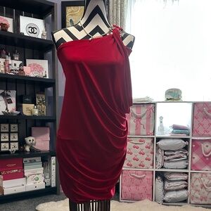 Caché Red One-Shoulder Ruched Cocktail Dress XS